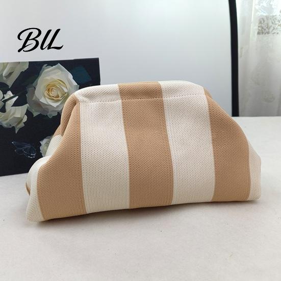 Kiss Lock Clutch Purse Woven Striped for Woman, Large Capacity Cosmetic Pouch, Portable Knit Dumpling Bag, Handbag Evening, Party Toiletry Bag