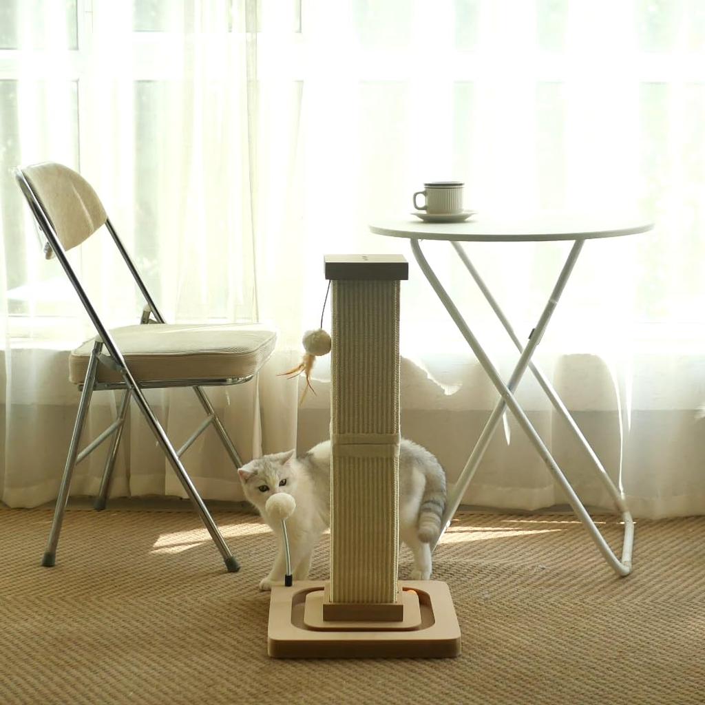 LIFLIX Cat Claw Sharpening Pole with Natural Rotating Ball and Pom Easy To Height 67cm Toy, Sisal, Pom, Long-lasting, Stable, Sturdy, Vertical,