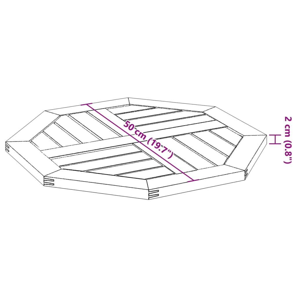 Table Top 50x50x2 cm Octagonal Solid Acacia Wood