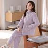 Pajamas Women'S Winter Three-Layer Padded Thickened Coral Fleece Padded Jacket Winter Warm Loungewear Set