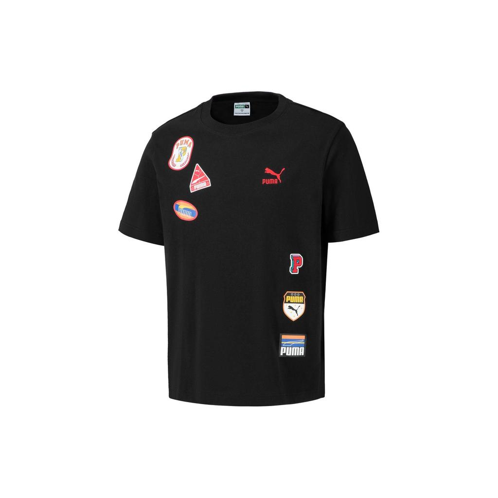 Puma Футболка с круглым вырезом и короткими рукавами с буквенным принтом и логотипом, топы унисекс, черная 623251-01