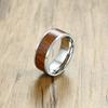 Fashion 8mm Natural Wood Stainless Steel Men Silver Color Ring Wedding Engagement Male Rings Simple Jewelry Man Rings Wholesale
