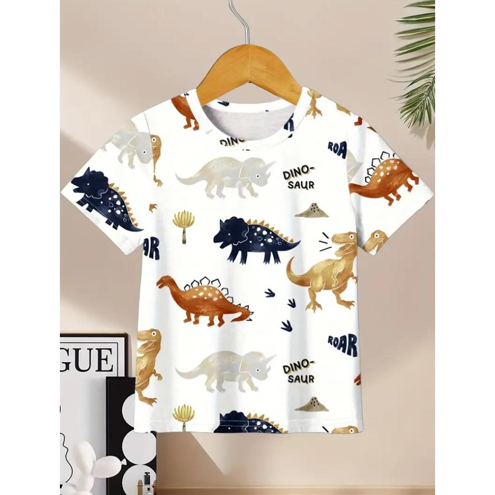 Children's clothing cartoon dinosaur 3D printing pattern children's men's and women's clothing boys' outdoor game T-shirt