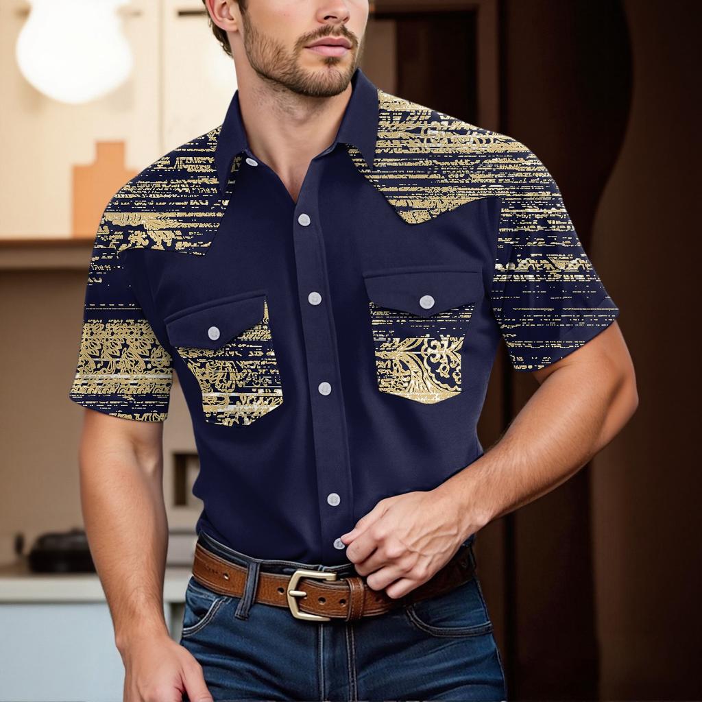 Мужской модный топ кэжуал с короткими рукавами, лацканами и длиной до плеч