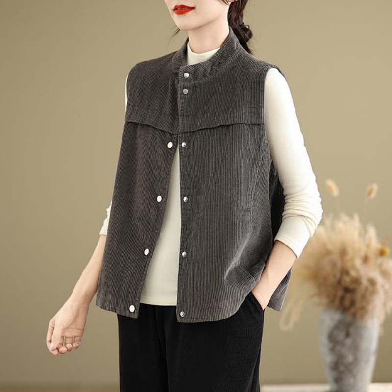 Vest for Women Cotton Autumn Winter Sleeveless Tops Vest Oversize Solid Color Thickened Vest