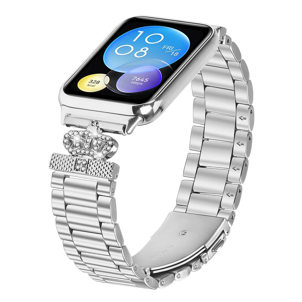For Xiaomi Smart Band 8 Pro Stainless Steel Strap Crown Shape Rhinestone Decor Silver Watch Band