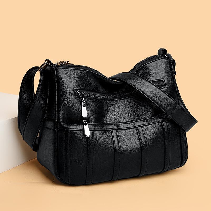 Текстурная женская сумка из мягкой кожи, многослойная сумка через плечо на одно плечо, большая вместимость, сумка для мам среднего и пожилого возраста