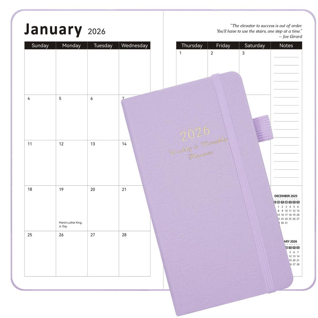 Pocket Weekly Planner 2026 Imitation Leather Cover Portable English Notebook for Gift Planning Efficiency Schedule in Stock