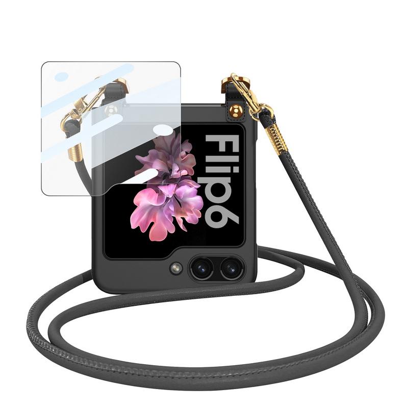 Милый однотонный тонкий складной чехол для Samsung Galaxy Z Flip6 Crossbody Lanyard противоударный закаленный жесткий чехол для телефона из ПК
