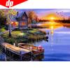 Алмазная вышивка Озеро Закат Полный круглый Стразы 5D DIY Алмазная картина Вышивка крестом