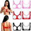 Women Wetlook Faux Leather Sleeveless Open Cups Bra Underwear Vest Tank Crop Tops