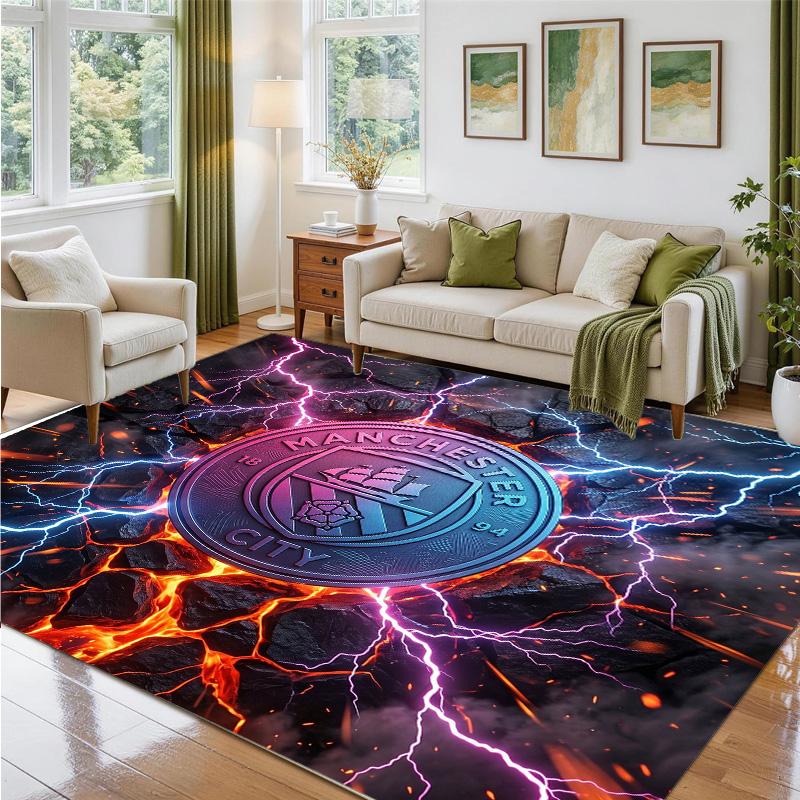 Manchester City Design Crystal Velvet Rug Soft Decorative Mat for Bedroom Entrance