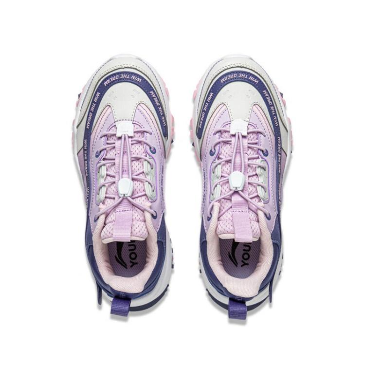 Li Ning Детская Мода Нескользящие Низкие Повседневные Кроссовки Детские кроссовки Фиолетовый YKCU192-4