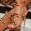 Design Style Peep Toe Buckle Strap Woman Sandals Fashion Crystal Thin High Heels Stripper Party Ladies Shoes