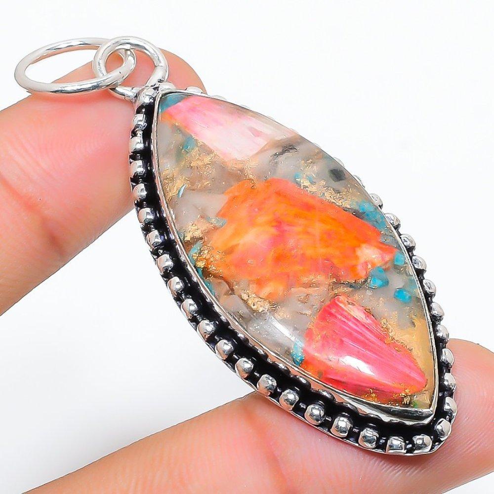 Подвеска ручной работы из стерлингового серебра 925 пробы с натуральным драгоценным камнем колючая устрица 2,64 дюйма o8V65