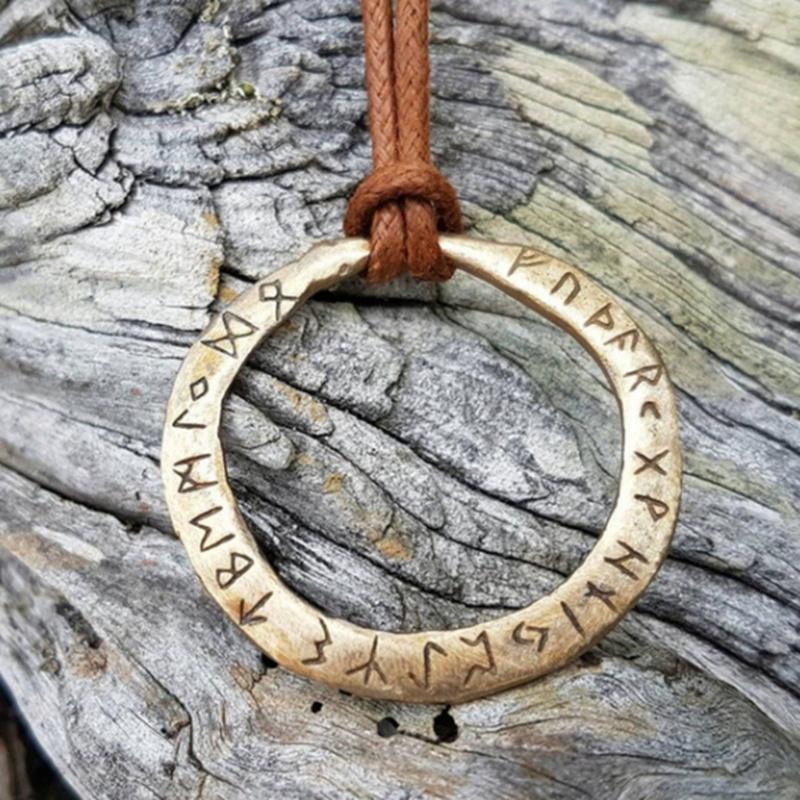 Vintage Norse Mythology Viking Odin Symbol Old Futhark Runes Viking Necklace Jewelry Lover Country Pendant