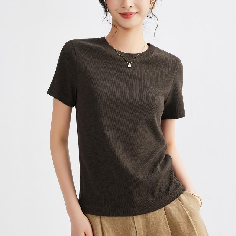 Женский летний топ с круглым вырезом, однотонный, новый, эластичный