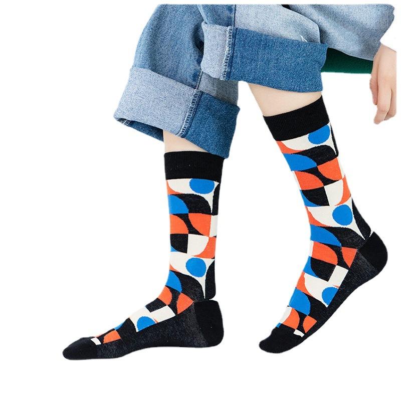 Спортивные носки серии Geometric Series для мужчин, носки средней длины, трендовые длинные хлопковые носки, впитывающие пот