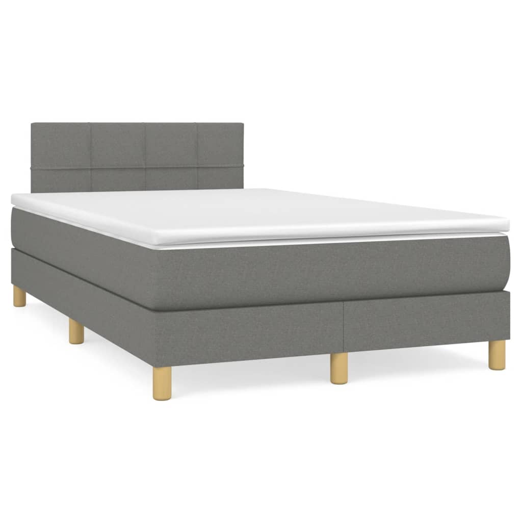Box Spring Bed with Mattress & LED Dark Grey 120 x 190 cm Fabric