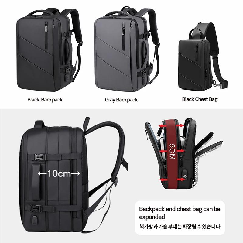 Рюкзак для ноутбука, мужской, с несколькими карманами, расширяемый, водонепроницаемый, USB, школьный рюкзак, деловая дорожная сумка