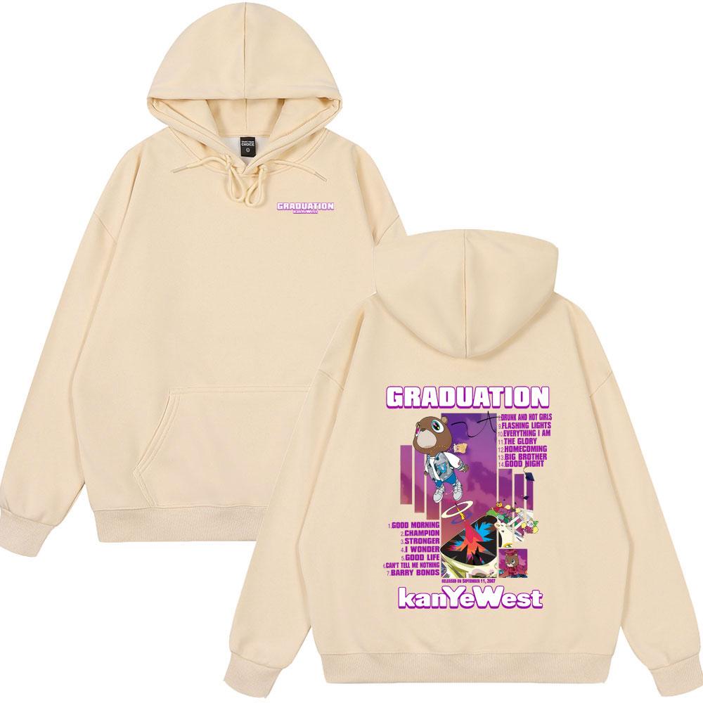 Винтажная одежда с графикой медведя на выпускном Канье Уэста Мужская Мода Хип-Хоп Поп-Музыка Худи Оверсайз Весна Зима Уличная одежда