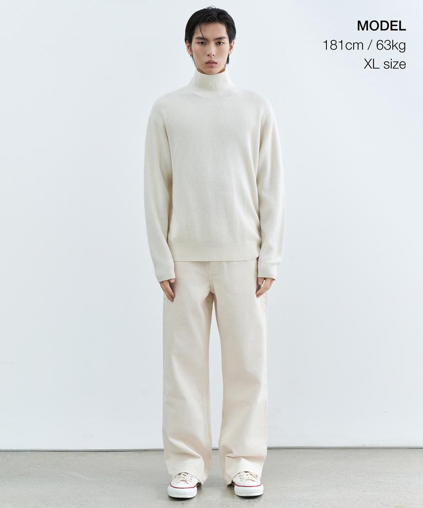 MUSINSA STANDARD [Victoria Wool] Minimal Ribbed Turtleneck Knit [Cream]