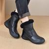 Women Thick Sole Warm Cotton Boots Retro Cowhide Thickened Plush Boots
