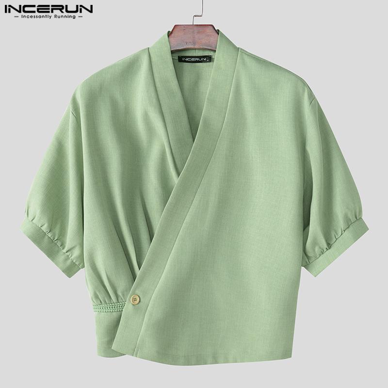 INCERUN Мужские летние футболки с коротким рукавом и крестом спереди