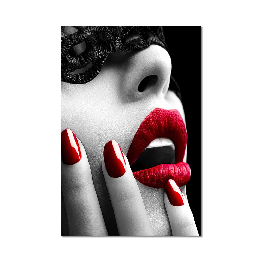 Сексуальные красные губы, женский портрет, художественная живопись, постеры и принты на холсте, скандинавское настенное искусство, декор гостиной