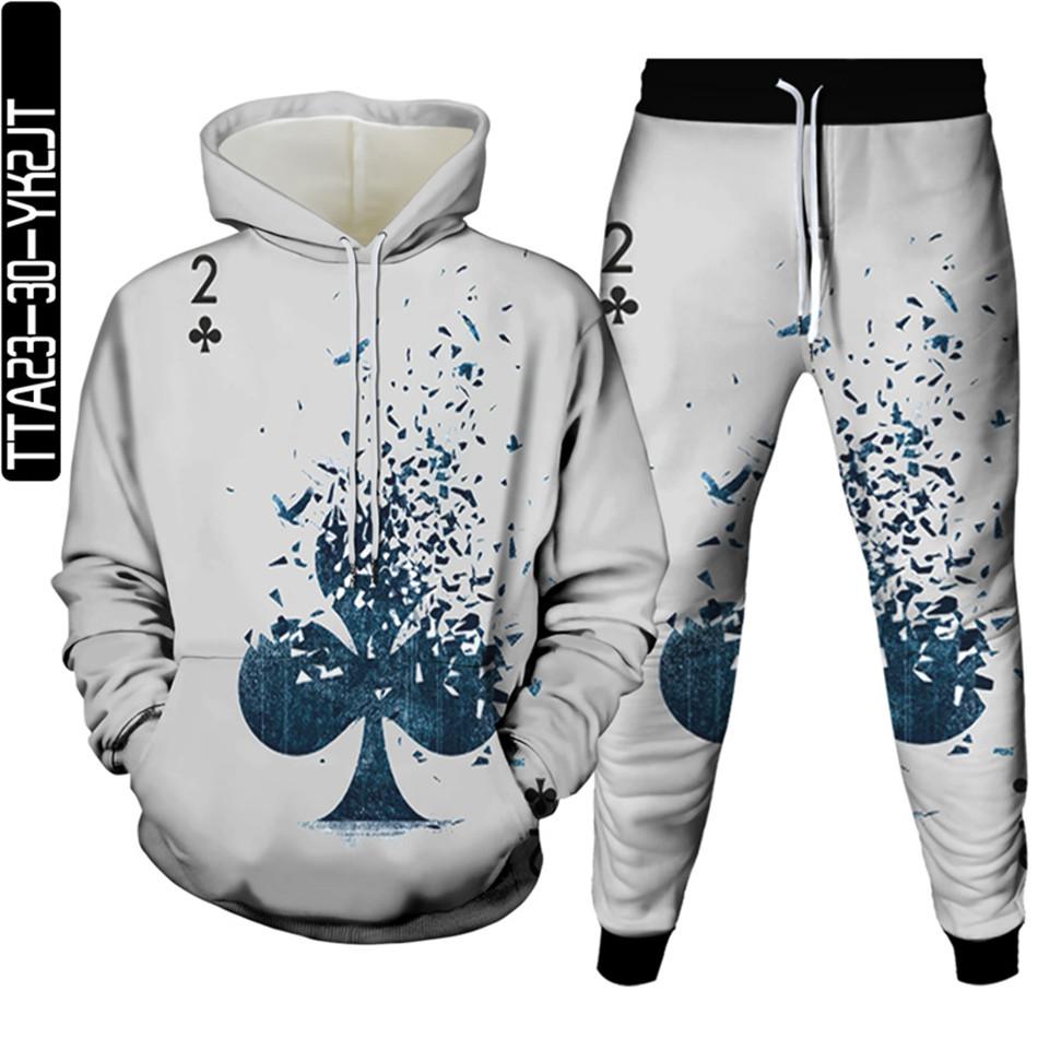 Мужская уличная модная одежда с покерным рисунком и 3D принтом, спортивный костюм Homme, комплект из 2 предметов, толстовки, спортивные штаны большого размера, S-6XL