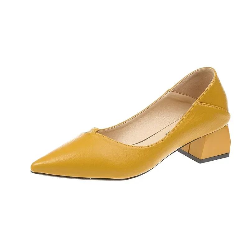 Женские туфли-лодочки Модные однотонные туфли из искусственной кожи с острым носком для офиса и работы на высоком каблуке, женские туфли без застежек, повседневные туфли Zapatillas Mujer
