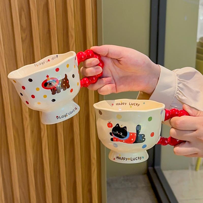 Изысканная и красивая чашка, милая керамическая кружка в горошек с поросенком, практичный подарок на день рождения для девочек, подарочная коробка.