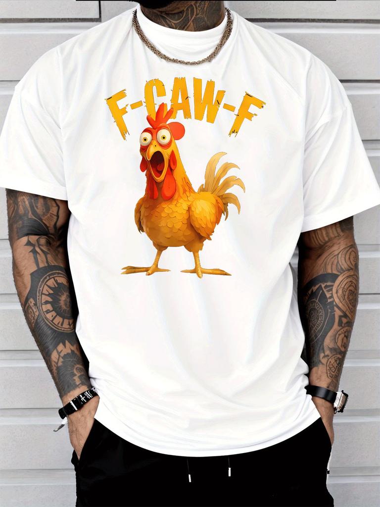 Funny F Caw F Rooster Graphic Unisexs Tee Cartoon Chicken Print Loose Short Sleeve Cotton Farm Lover Daily Casual Streetwear Tops