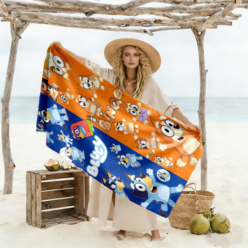 Bluey's Adventure Day Beach Towel Super Soft & Absorbent Comfortable Lightweight Perfect for Traveling Yoga Camping and Swimming