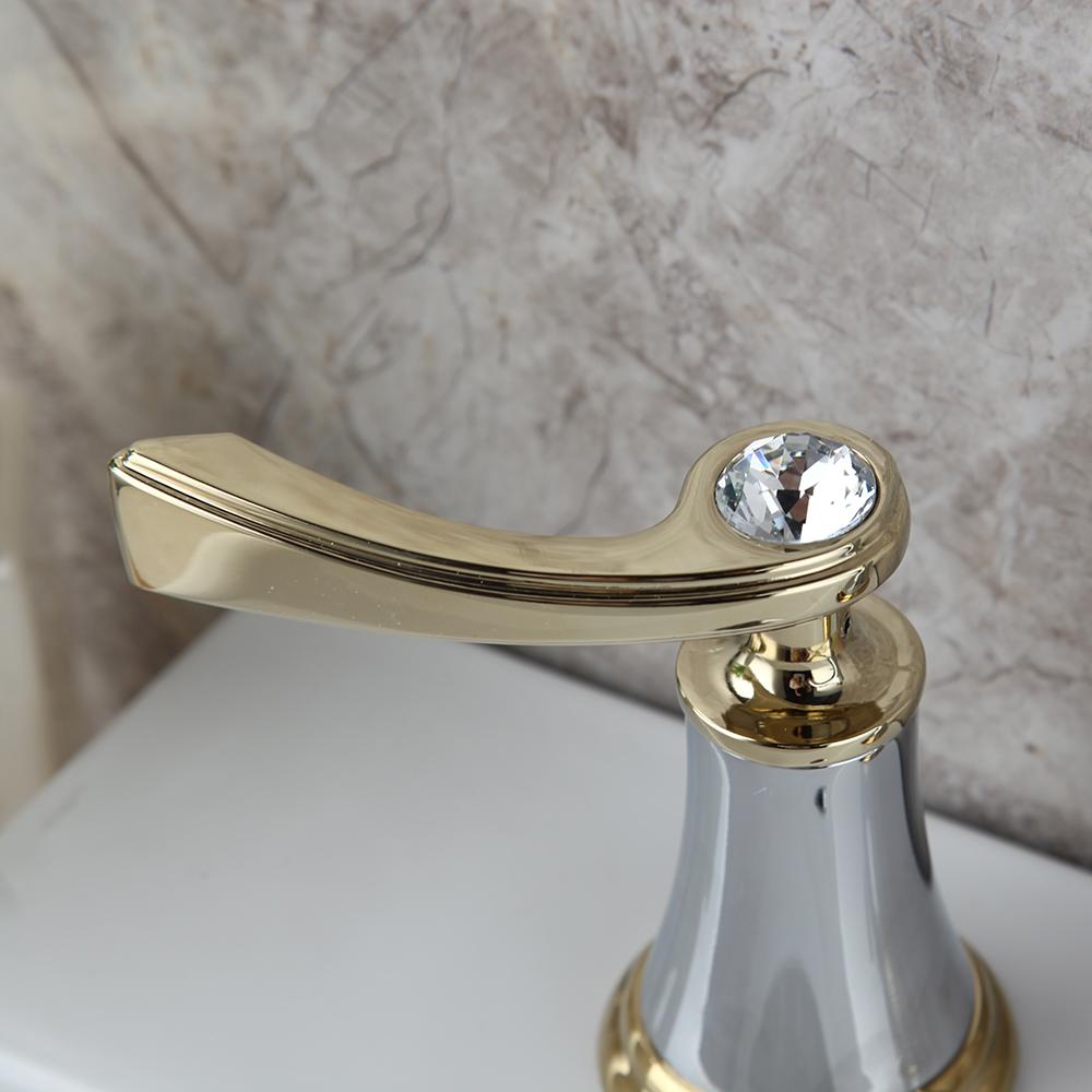 OUBONI Матовый черный золотой смеситель для ванной комнаты с креплением на палубе Stream 2 ручки Diamond из хромированной латуни 3 шт. смеситель для ванны и раковины кран