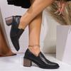 Модная женская обувь Весна и Осень Новые туфли на блочном каблуке Острый носок Закрытая стопа Модные легкие одинарные туфли больших размеров