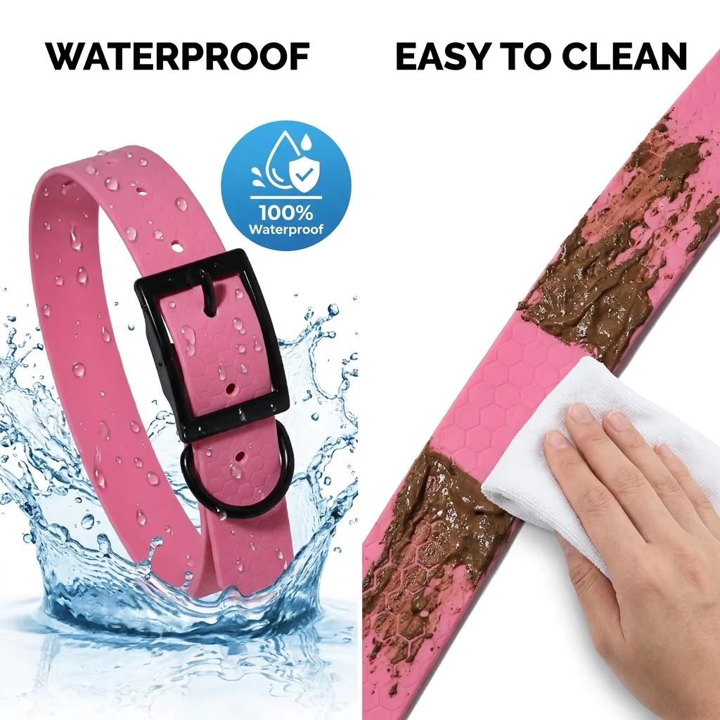 Custom Waterproof PVC Dog Collar Smell Proof Honeycomb Bright Pink Pet Collar Zinc Alloy Buckle for Swimming Hunting Training