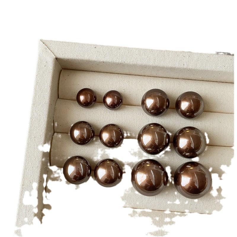 Простые и высококачественные серьги-гвоздики с жемчугом цвета мокко, женские элегантные и модные универсальные серьги в стиле ретро во французском стиле