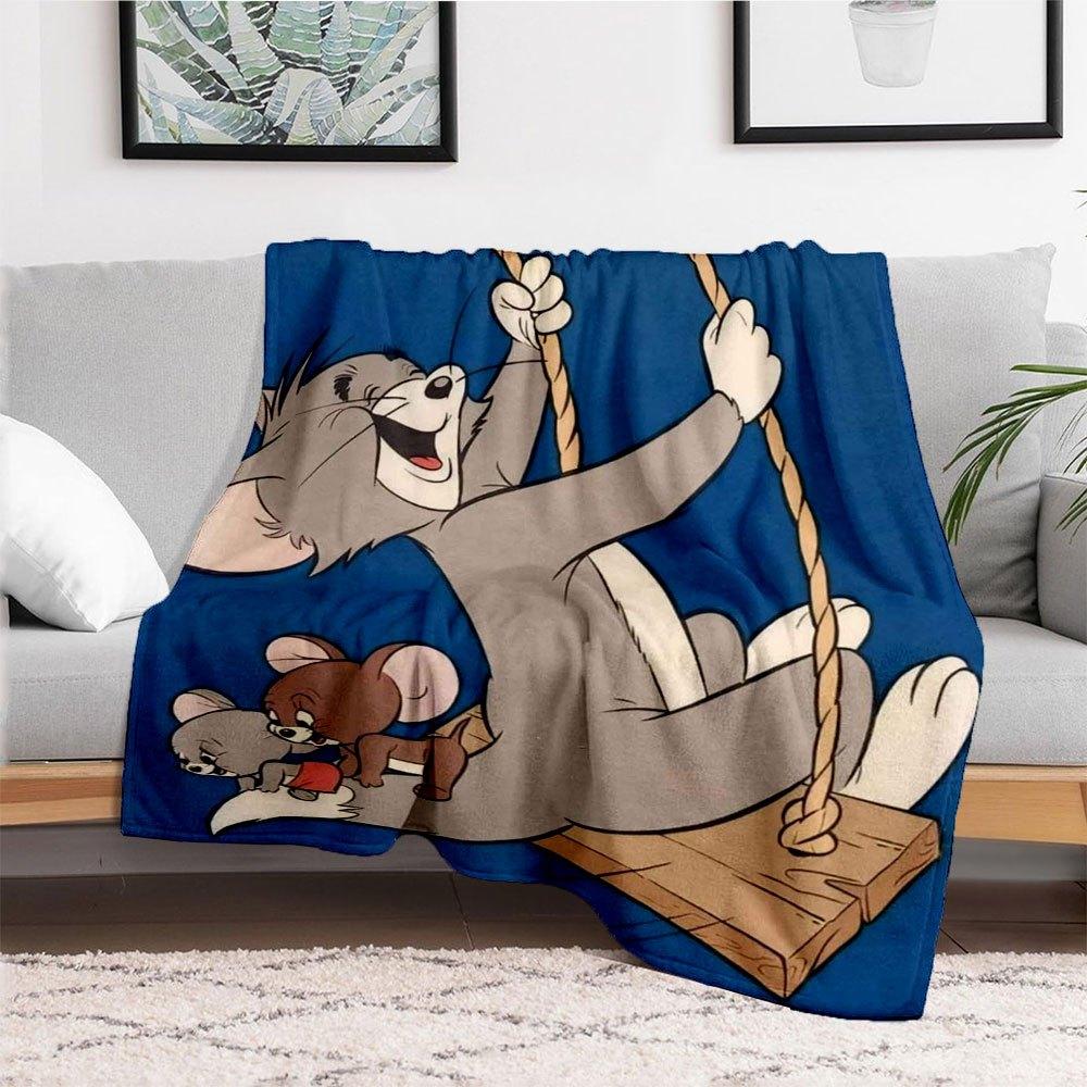 Tom & Jerry Kids Cartoon Wall Stickers Home Decor Art Mural Poster GiftBlanket Flannel Throw Blanket for Sofa, Bed, Travel, Camping, Office