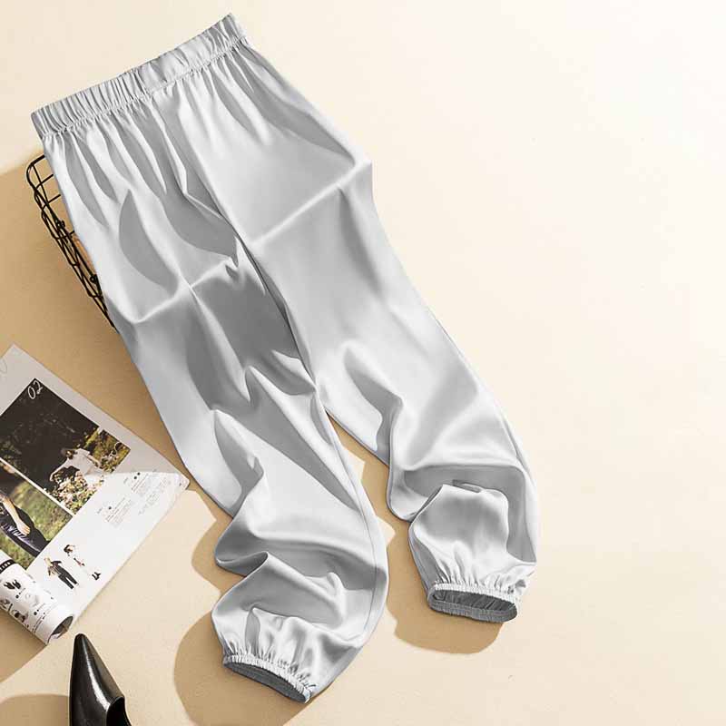 Женские летние атласные брюки Элегантная уличная одежда Свободные Классические Ледяные Женская одежда Брюки карго с высокой талией Женские