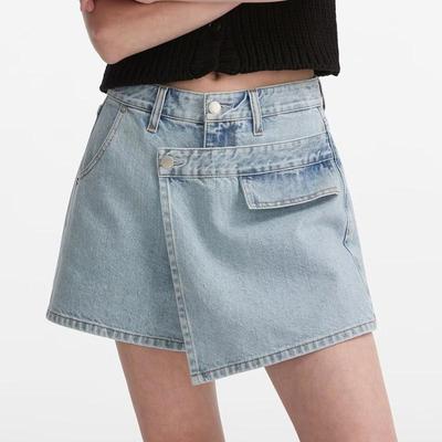 Асимметричные джинсовые шорты юбка для женщин Высокая талия Пакет бедра А-силуэта джинсовая юбка синяя повседневная женская одежда