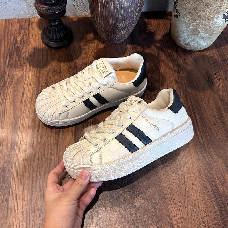 Color-polished Leather Little White Shoes Women's Autumn New Flat-bottomed Sports Shell-head Women's Shoes Are Not Tired of Casual Shoes