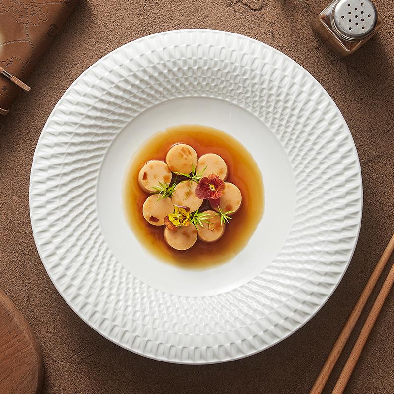 Белая фарфоровая тарелка Shadow Road для овощей, ресторана и отеля премиум-класса, церемониальная посуда, обратная сторона, легкая миска, суповая миска