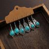 3 пары резных висячих серег серебристого цвета, серьги-капли, простой набор серег с бирюзой, для девушки