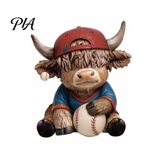 Modern Sculpture for Men 2Pcs Baseball Bull Figurines, Creative Resin Animal Statue Desk Shelf, Fan Gifts Home Office Decor, Unique Gift Fans
