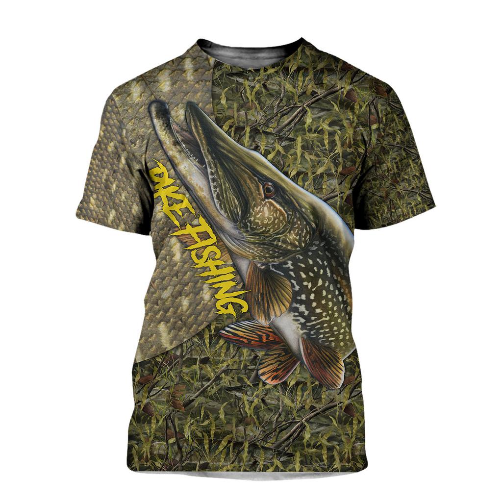 2023 Fishing Harajuku Summer 3D Printing Round Neck Shirt Street T-Shirt Hipster Beautiful Pike Fishing Art Short Sleeve T Shirt