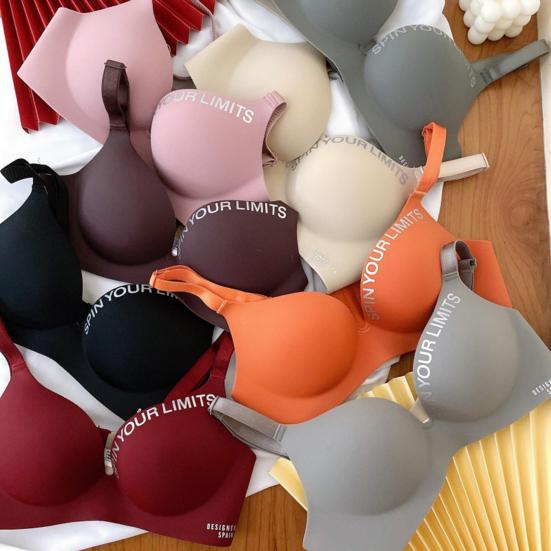 Women Bra Letter Print Adjustable Strap No Steel Ring Push Up Seamless Breast Support 3/4 Cup Stretch Women Brassiere Women Underwear