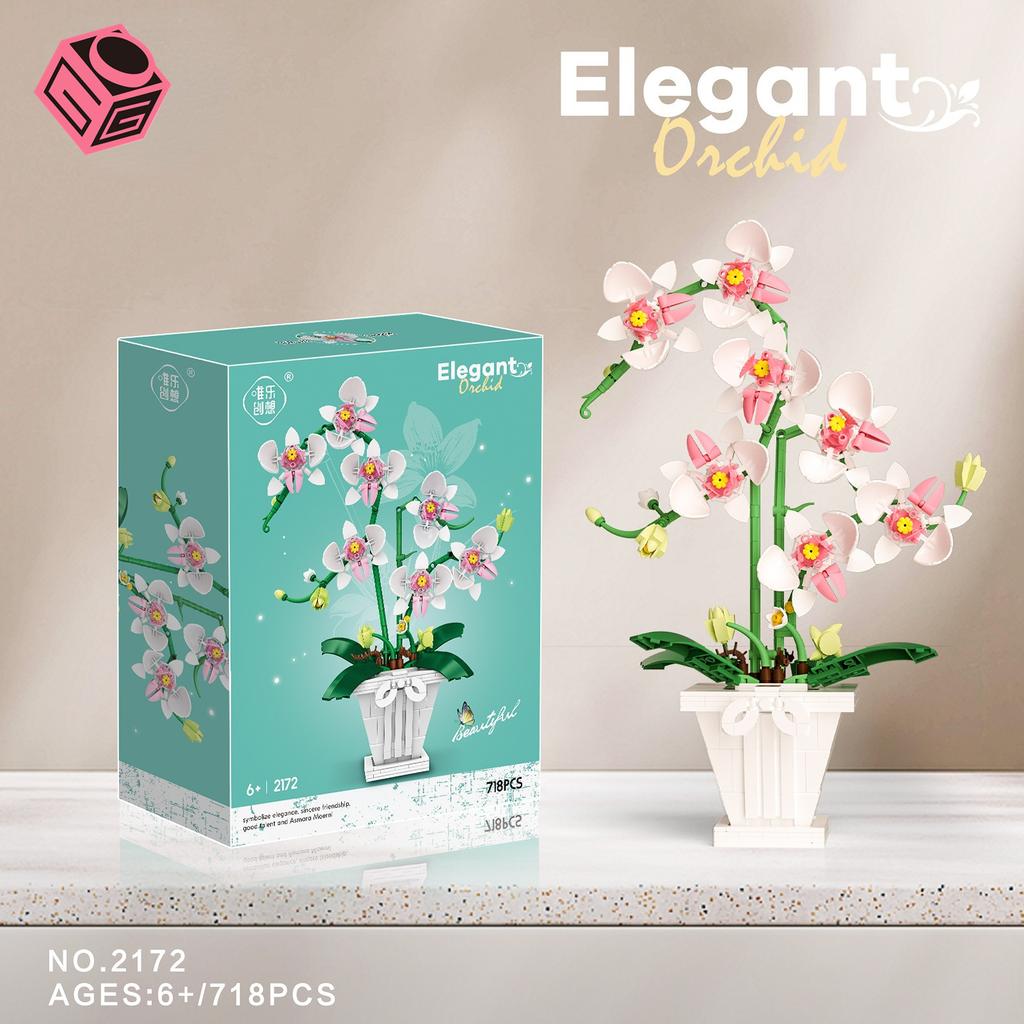 Flowers Bouquet Orchid Building Blocks Bonsai Plant Model Bricks Artificial Romantic Home Decoration Toys Birthday Gift For Girl