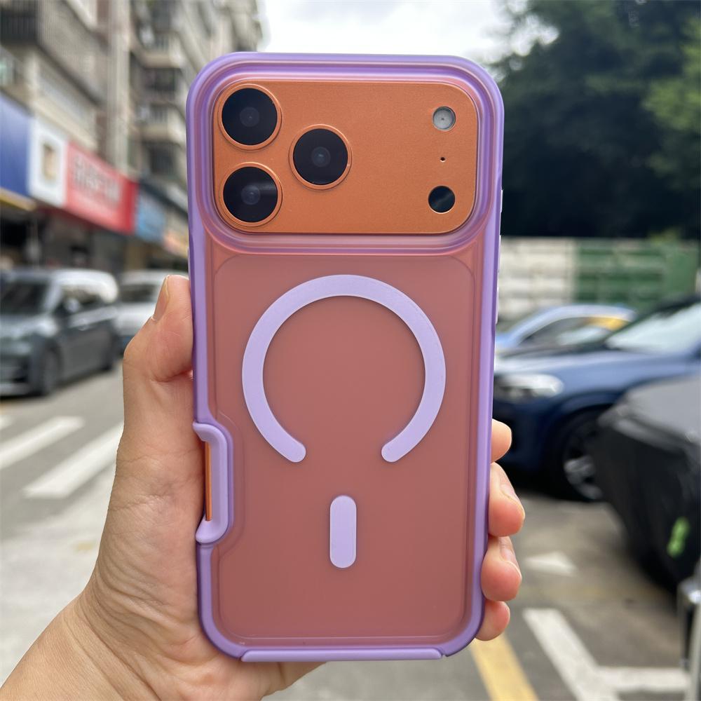 Shockproof Matte Anti-Fingerprint Magnetic Acrylic Phone Case for iphone 13 14 15 16 17 Pro Max,for iphone 17 Back Cover Orange