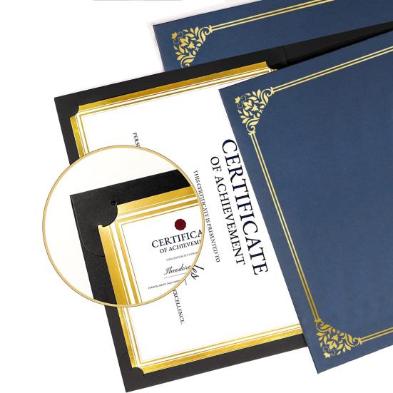 10 Pcs Black Certificate Holders Diploma Covers for 12.6 X 9.45 Inch Paper Gold Foil Border Cardstock Award Graduation